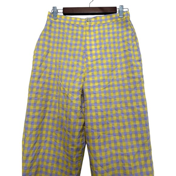 Anthropologie Find Me Now Gingham Wide Leg Pants Women Small Yellow Purpe Dainty - Picture 9 of 16